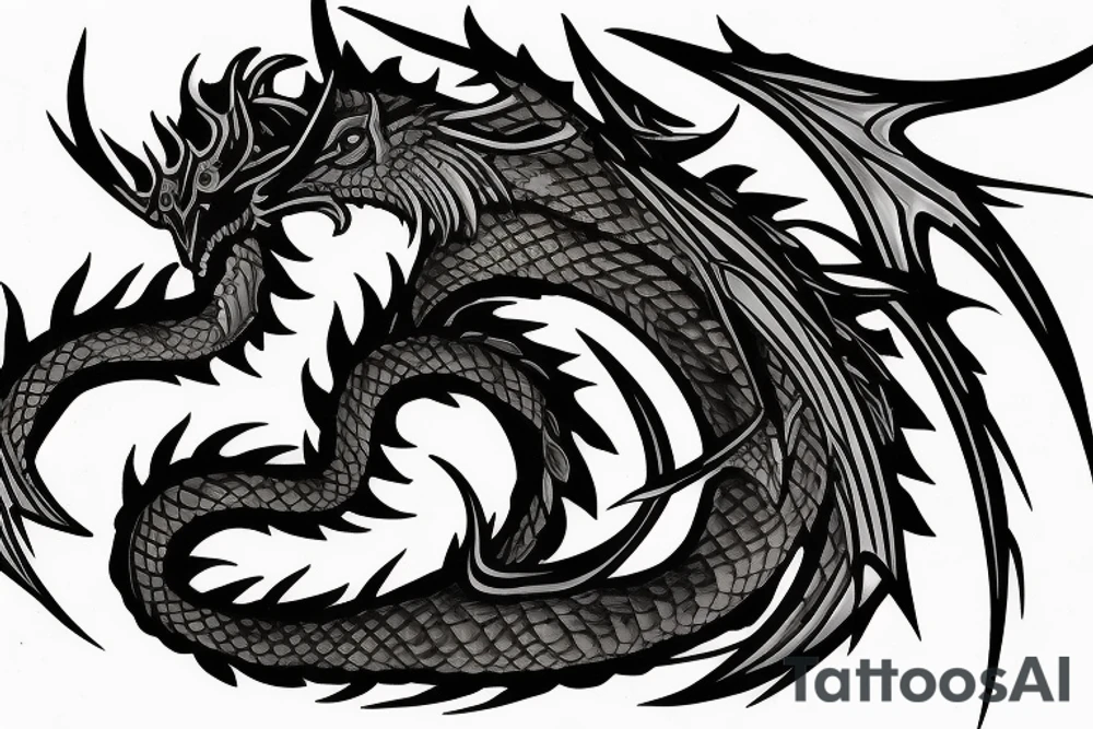 Black dragon with a sword tattoo idea