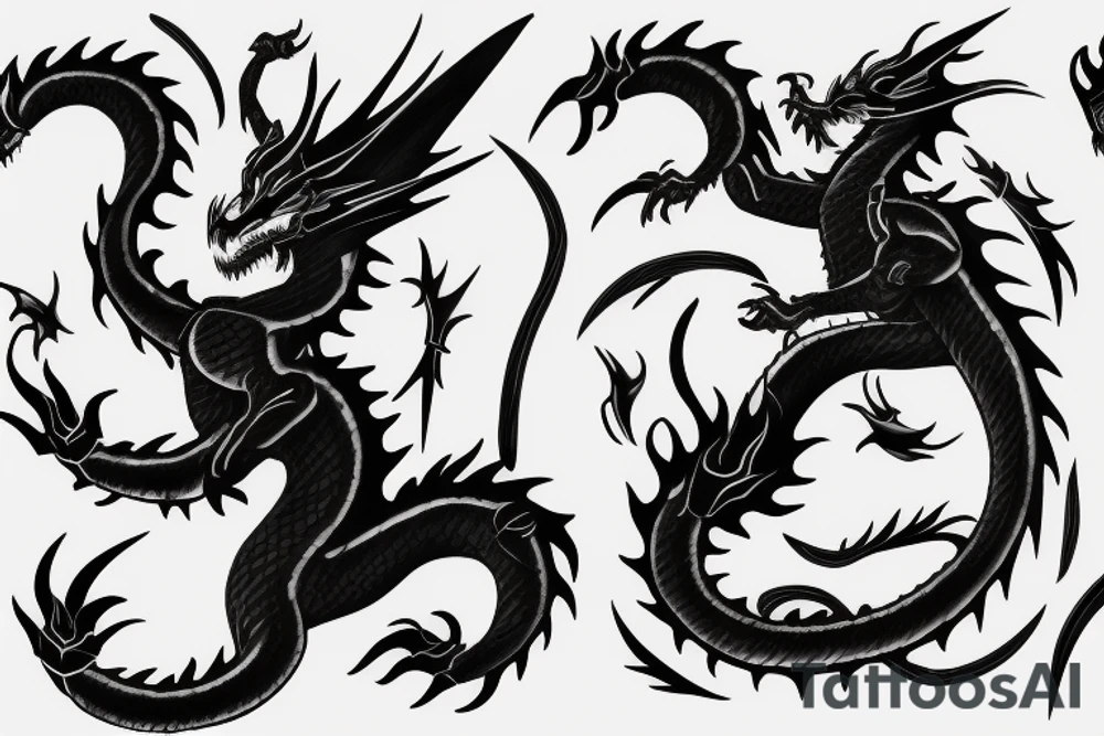 Black dragon with a sword tattoo idea
