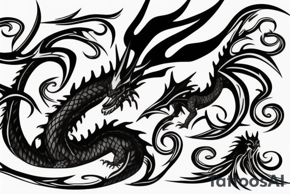 Black dragon with a sword tattoo idea