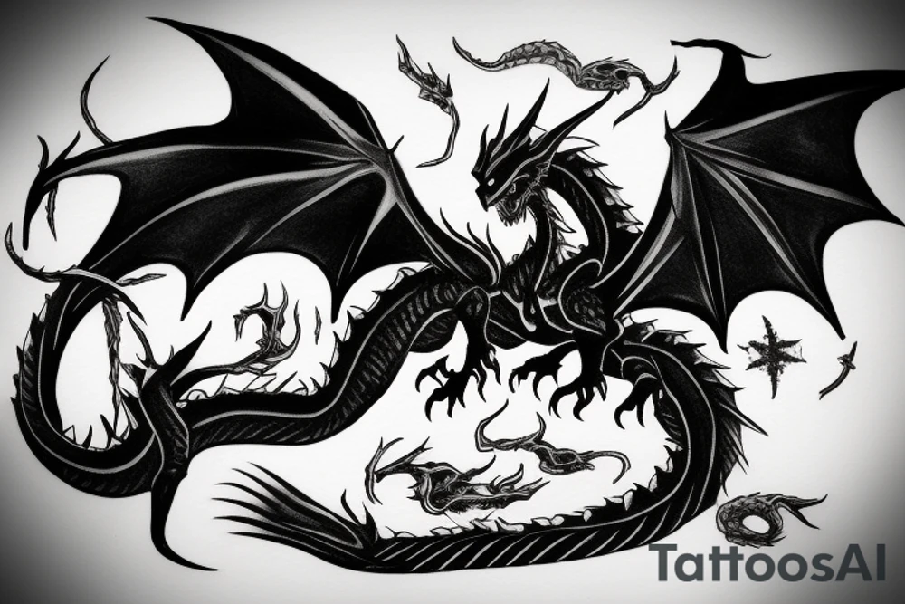 Black dragon with a sword tattoo idea
