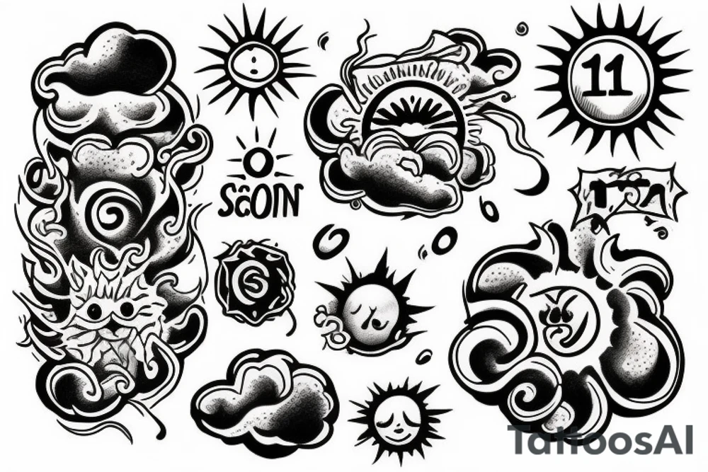 Number 11 in clouds with sun beans tattoo idea