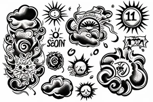 Number 11 in clouds with sun beans tattoo idea