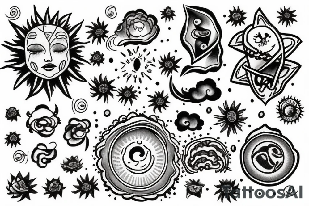 Number 11 in clouds with sun beans tattoo idea