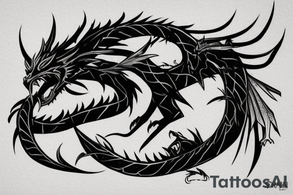 Black dragon with a sword tattoo idea