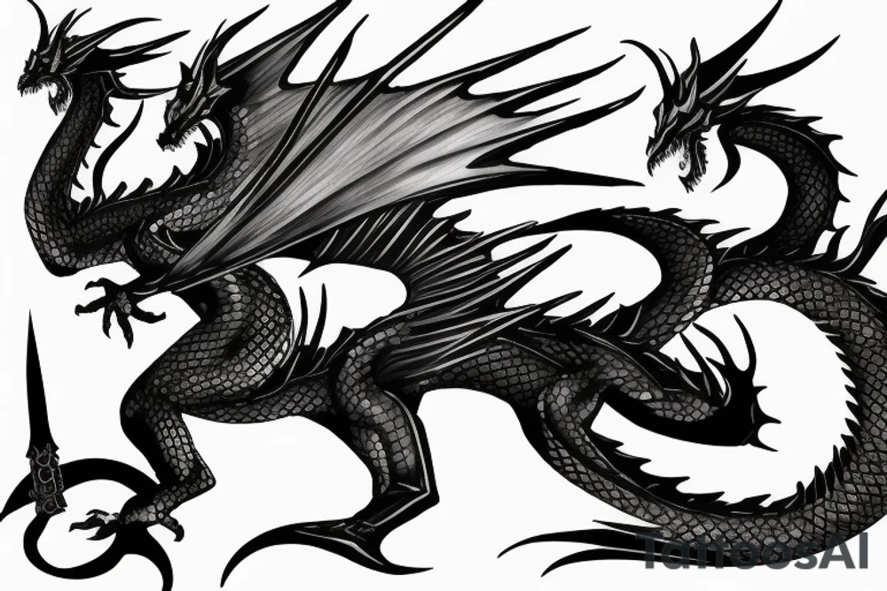 Black dragon with a sword tattoo idea
