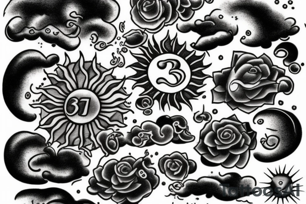 Number 11 in clouds with sun beans tattoo idea