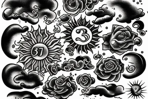 Number 11 in clouds with sun beans tattoo idea
