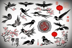 Bird sword Chinese house tattoo idea
