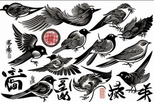 Bird sword Chinese house tattoo idea