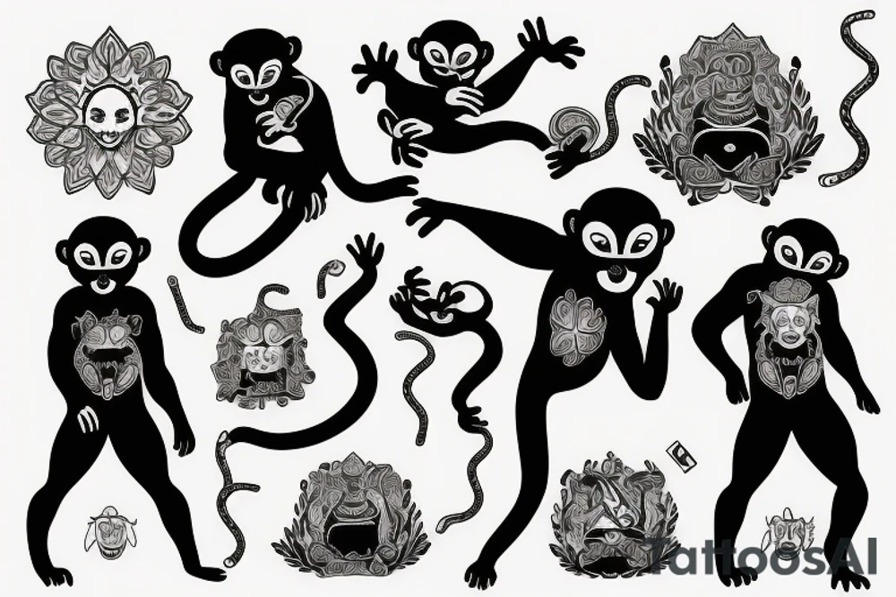 Black monkey in a jumpsuit tattoo idea