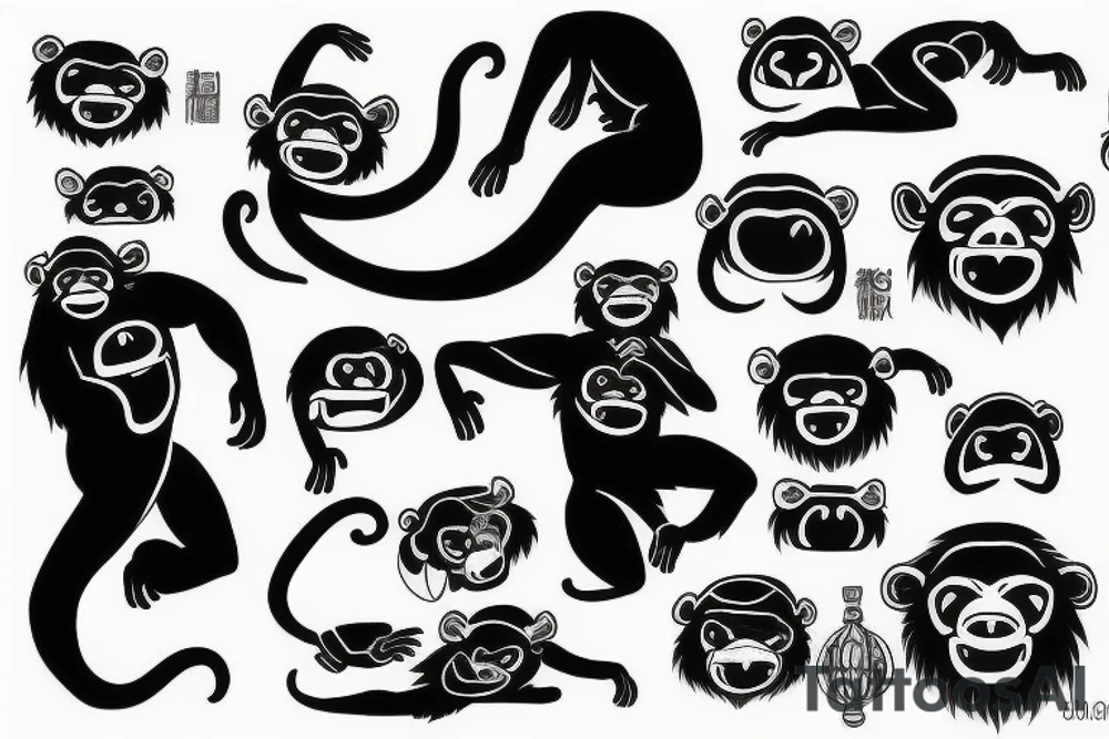 Black monkey in a jumpsuit tattoo idea