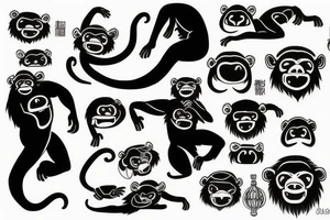 Black monkey in a jumpsuit tattoo idea