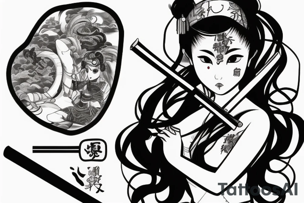 japanese girl with katana tattoo idea