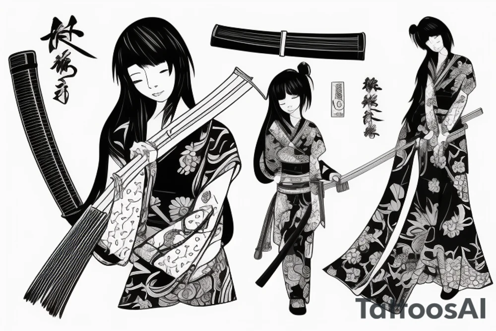 japanese girl with katana tattoo idea