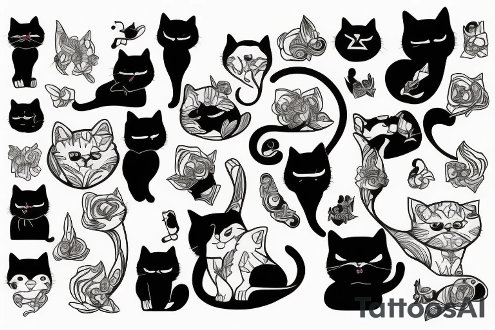 Black gang cat with joints tattoo idea