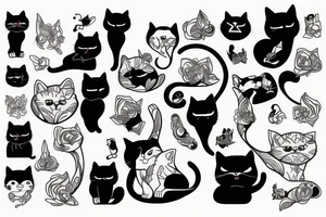 Black gang cat with joints tattoo idea
