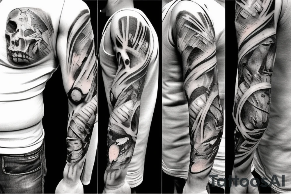 torn skin on arm when you can see muscles and bones tattoo idea
