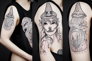 cute ghost with witch hat tattoo idea