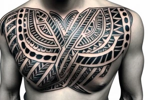 Ethnic tattoo on the chest with a transition to the shoulder tattoo idea