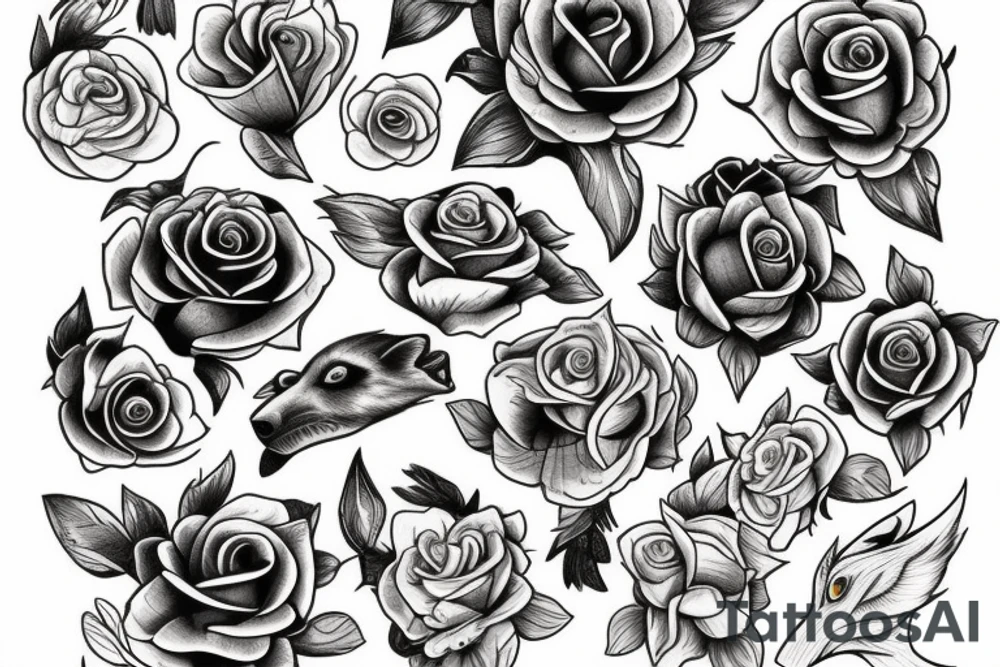 wolf and red rose tattoo idea