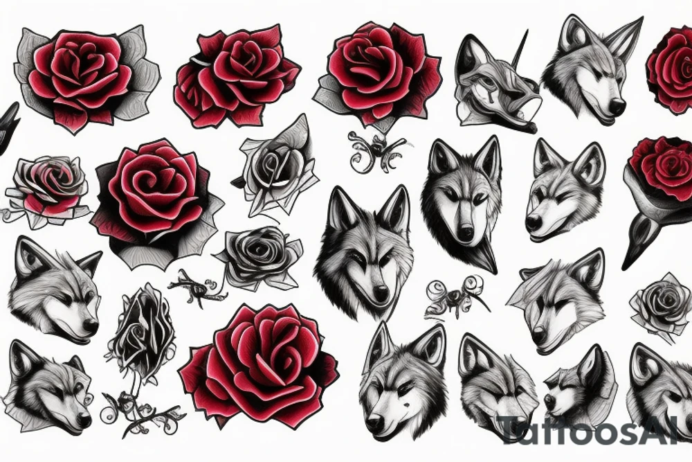 wolf and red rose tattoo idea