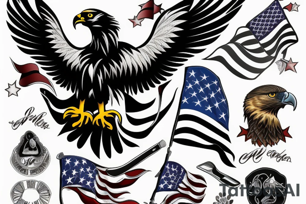 Golden Eagle with USA country Flag tattoo idea