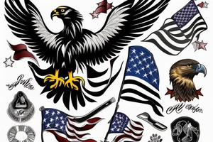 Golden Eagle with USA country Flag tattoo idea