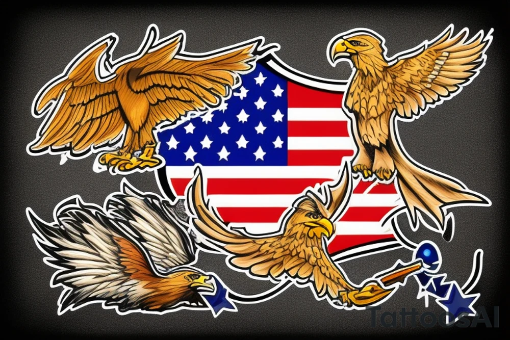 Golden Eagle with USA country Flag tattoo idea