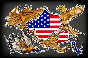 Golden Eagle with USA country Flag tattoo idea