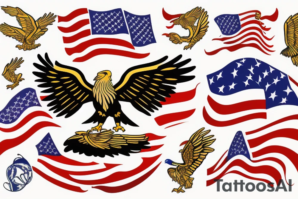 gold eagle with usa flag in background tattoo idea