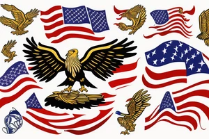gold eagle with usa flag in background tattoo idea