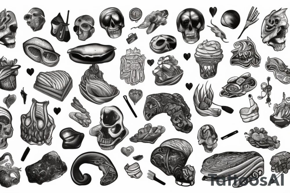 Surreal objects on ribs tattoo idea