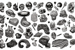 Surreal objects on ribs tattoo idea