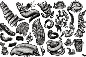 Surreal objects on ribs tattoo idea