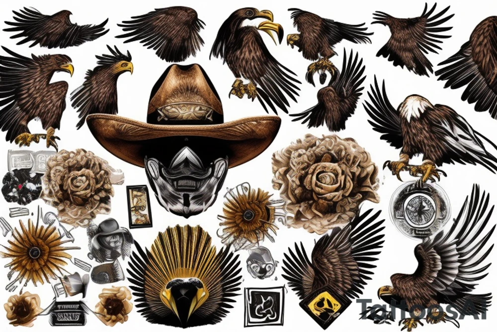 golden cowboy eagle tattoo idea