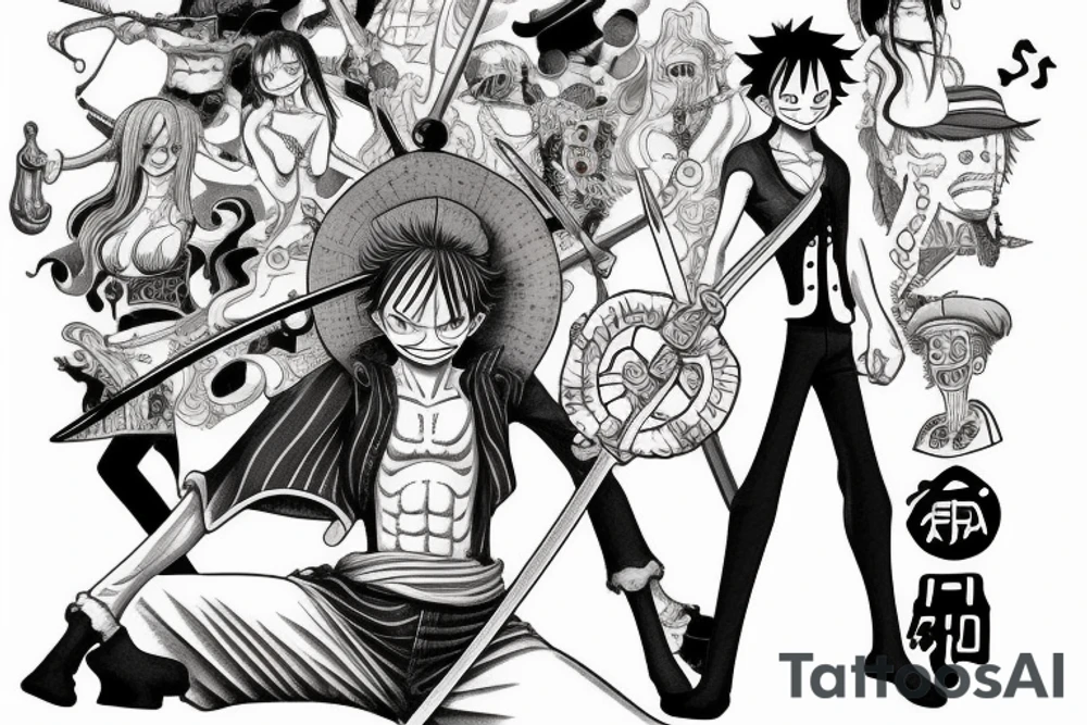 One piece Luffi holding a sword tattoo idea