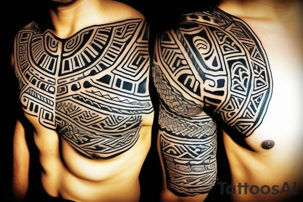 Ethnic tattoo in the Aztec style on the shoulder tattoo idea
