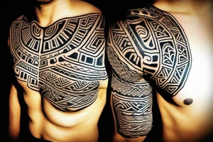 Ethnic tattoo in the Aztec style on the shoulder tattoo idea