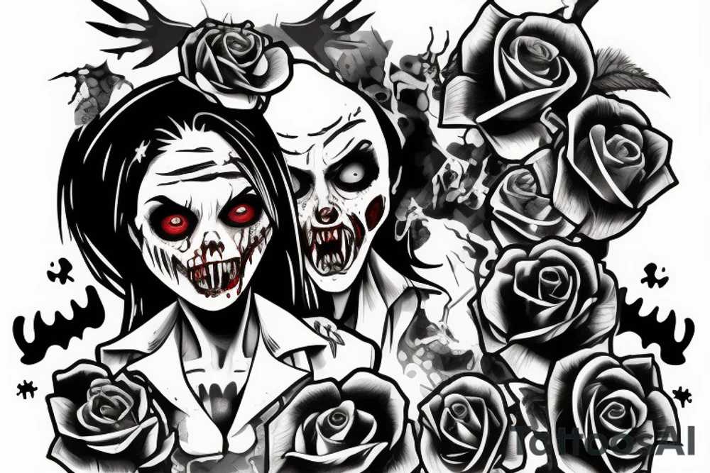 Evil zombie nurse smiles with a knife in her hands tattoo idea