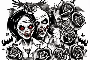 Evil zombie nurse smiles with a knife in her hands tattoo idea
