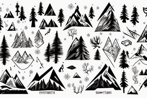 snowboarder in the mountains and forest tattoo idea