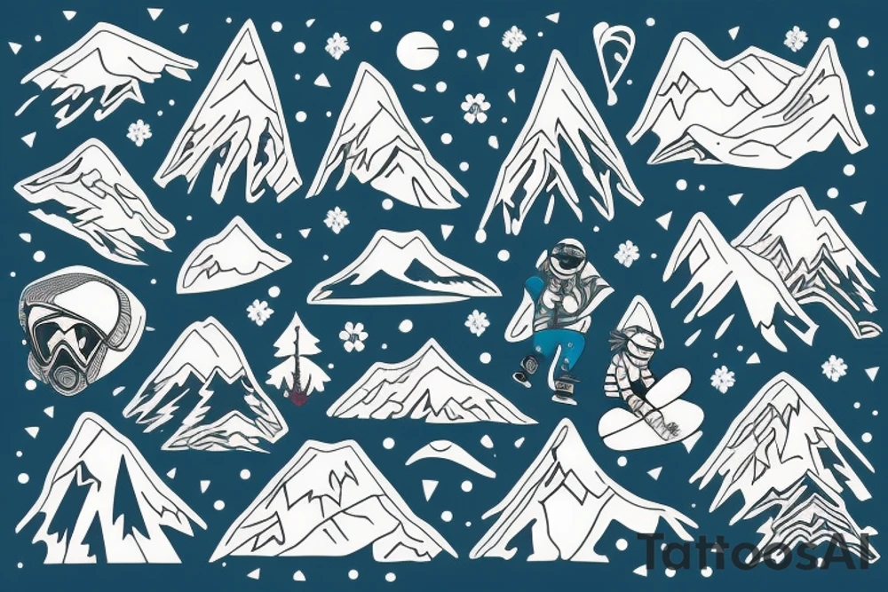 snowboarder in the mountains and forest tattoo idea