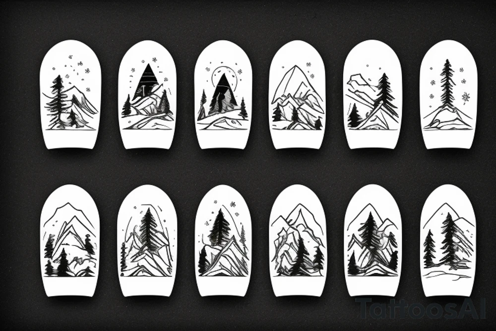 snowboarder in the mountains and forest tattoo idea