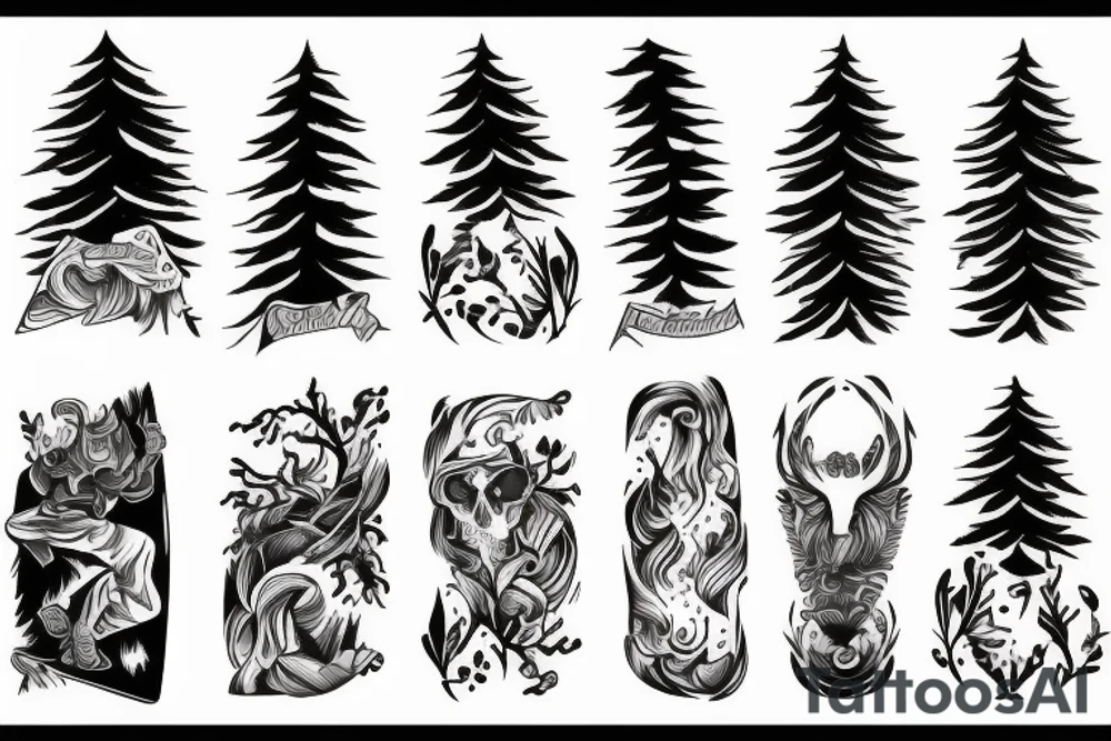 snowboarder in the mountains and forest tattoo idea