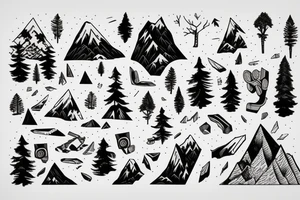 snowboarder in the mountains and forest tattoo idea