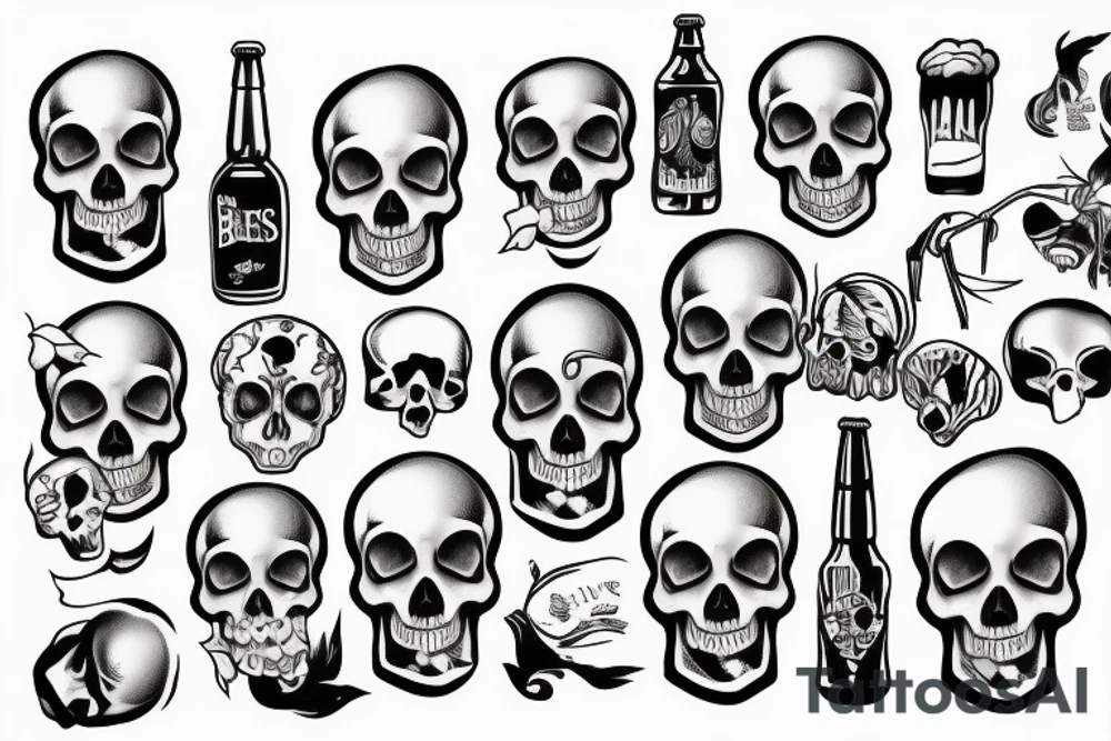 Beer head with human's skull tattoo idea
