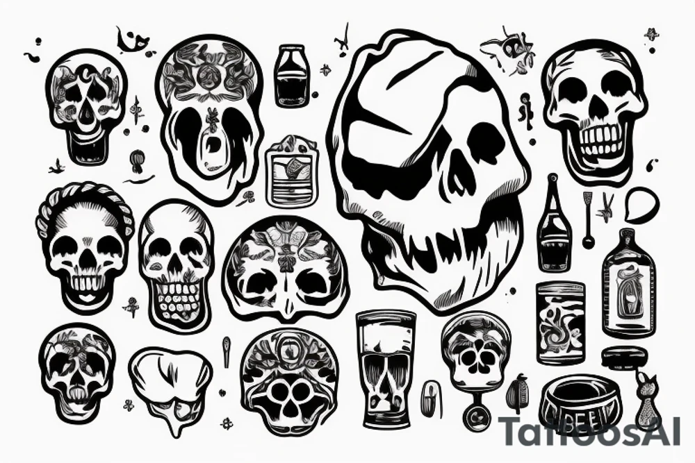 Beer head with human's skull tattoo idea