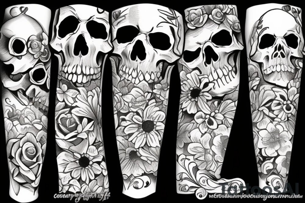 skull with flowers tattoo idea
