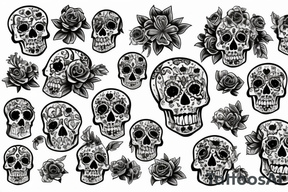 skull with flowers tattoo idea