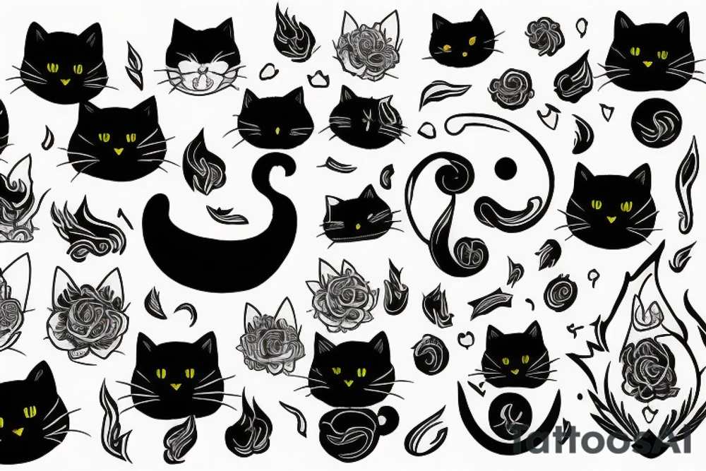 black cat and fire tattoo idea